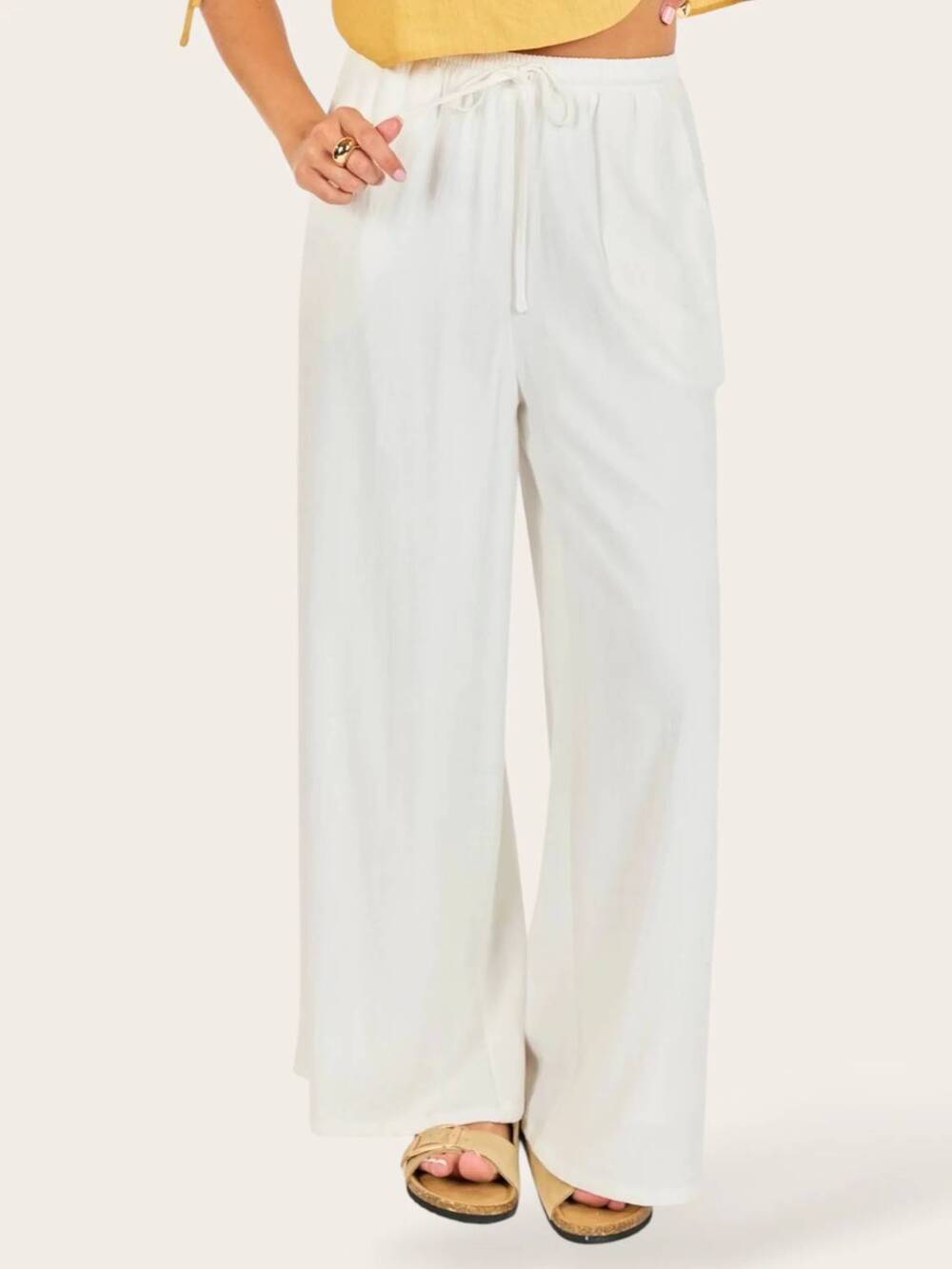NEW SADIE & SAGE women's sugarloaf wide leg linen pant in white